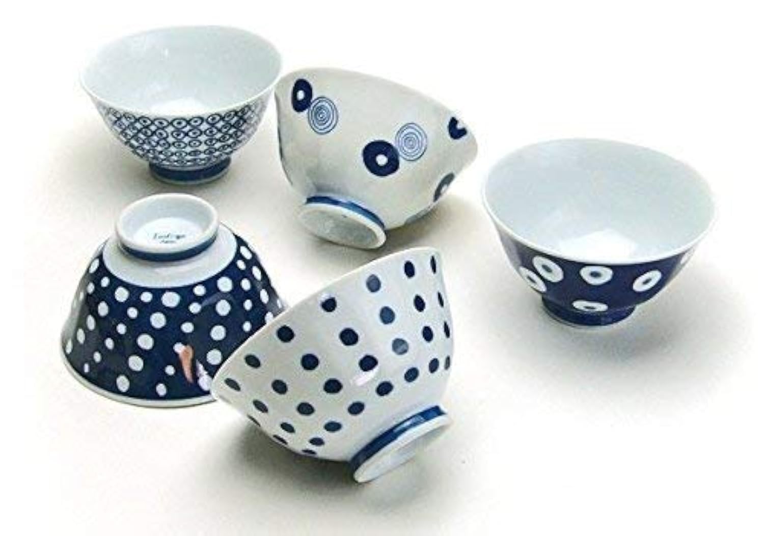 Saikai Pottery Reisschalen 5er Set, Blau-Weiß (aus Japan)
