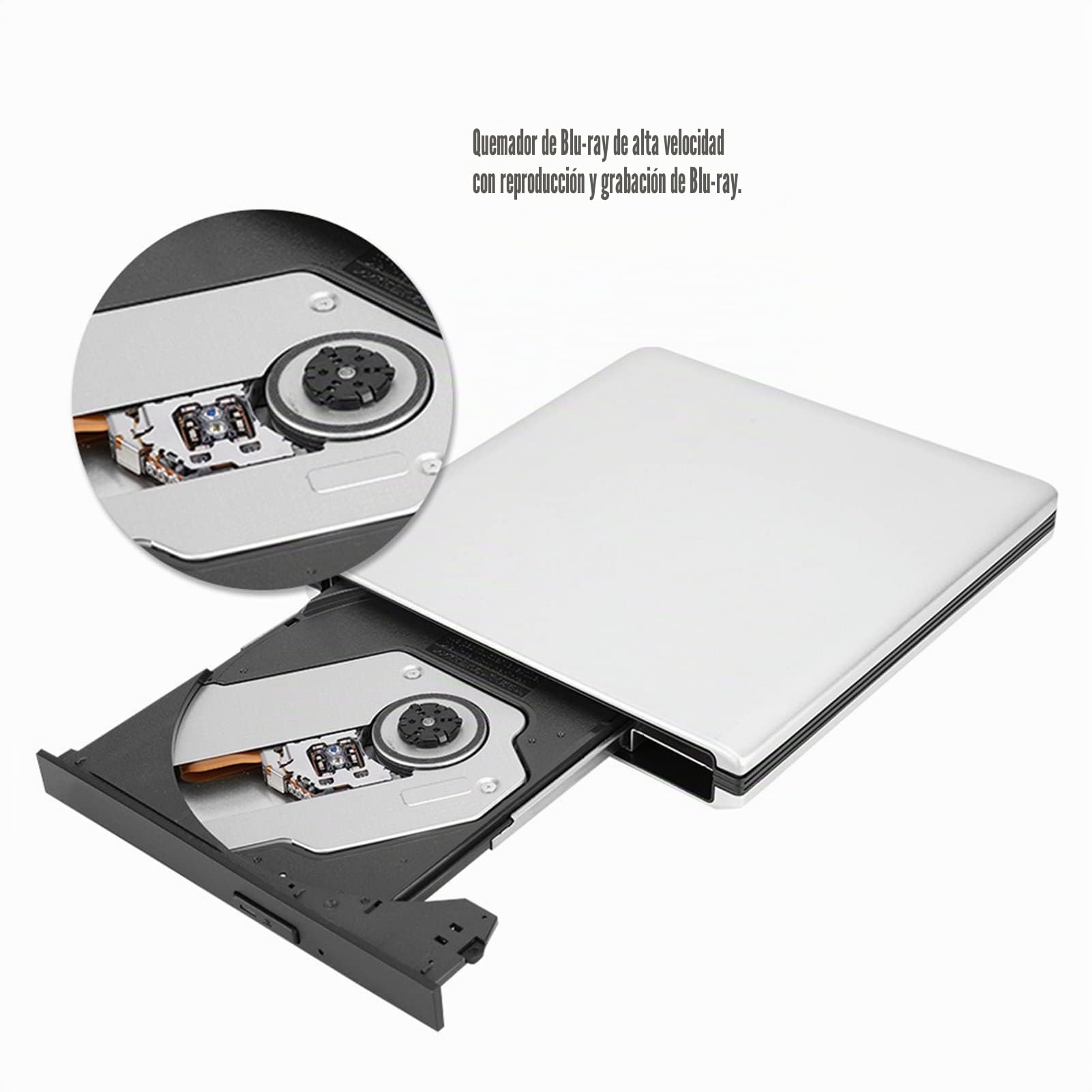 Tbest Quemadores BLU Ray,Unidad Bluray Externa,Ex,Componentes De Computadora Usb3.0 BLU Ray Computadora Portátil Unidad Óptica Externa Grabadora De Disco Grabadora DVD CD BD