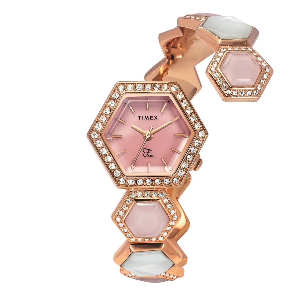 TIMEX Brass Fria Women Pink Hexagon Dial Analog Watch - Twel17903, Band_Rose Gold (B0D95WNHSX) Amazon Price History, Amazon Price Tracker