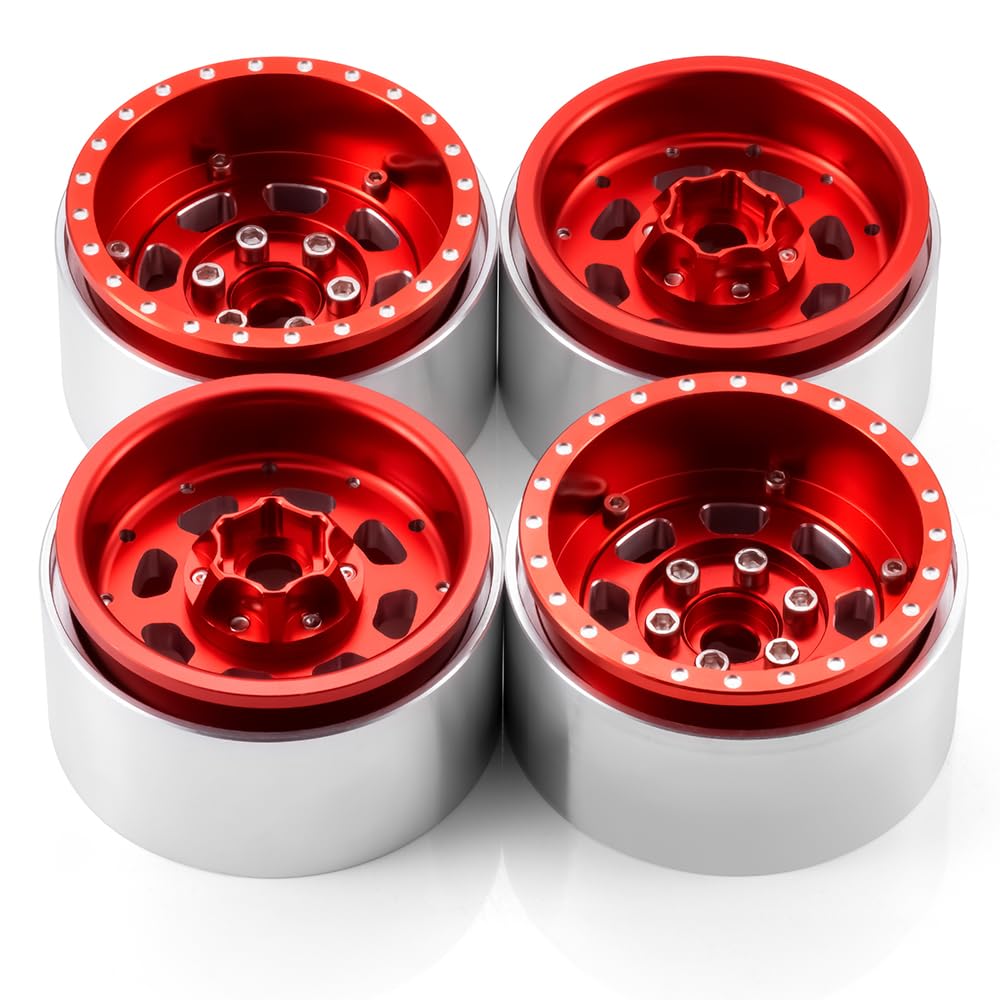 Lot de 4 jantes Beadlock rouges 1.9 pour SCX10 TRX4 1/10