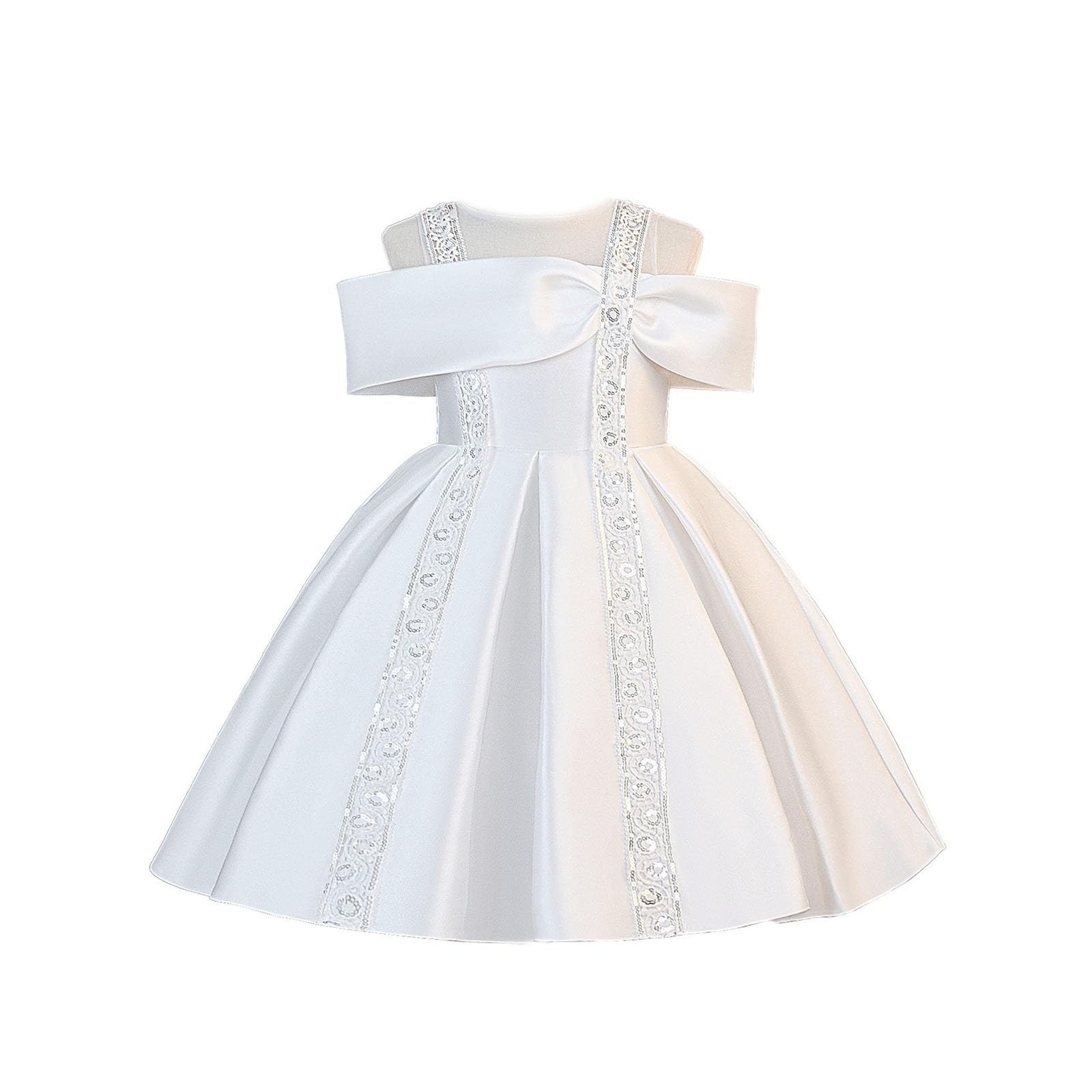 Kleid MäDchen Festlich - schulterfreies Tutu-Kleid Mesh für feierliche Anlässe elegante Partyrobe mit Rundhalsausschnitt Paillettenverzierung ärmelloses Sommerkleid für von drei bis acht Jahren