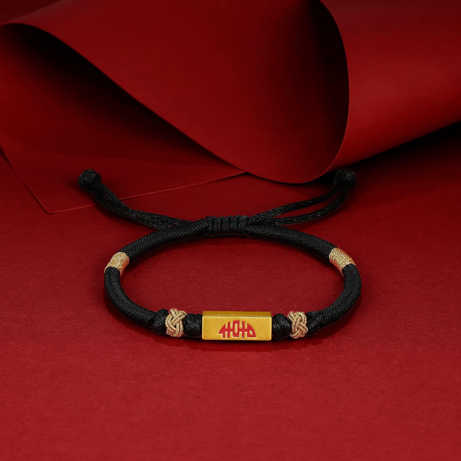24K Solid Gold Bracelet for Women, Real Pure Gold Jewelry Dainty Lucky Love Ingot Red Black Braided Bracelets for Men Girlfriend