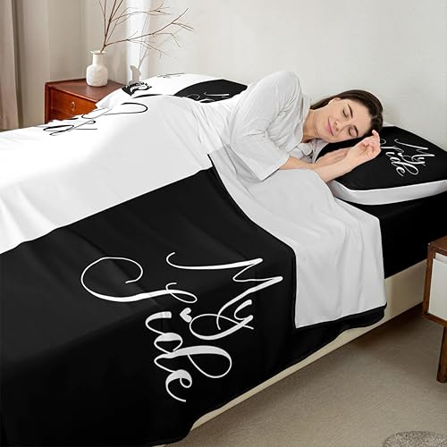 Miniatura 3 de Dog Side My Side - Juego de sábanas de tamaño Queen, color negro y blanco, sábana bajera ajustable para mujeres y hombres, sábanas románticas de