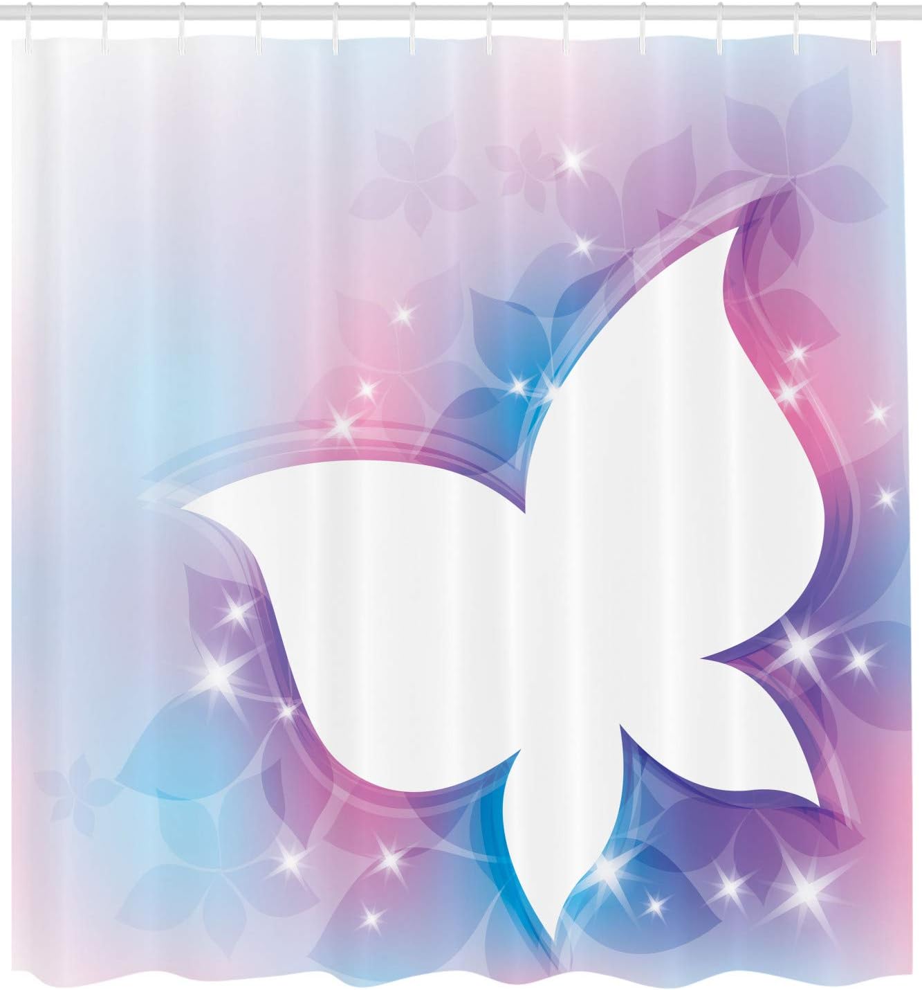 Ambesonne Butterfly Shower Curtain, Abstract Floral White Butterfly Silhouette on a Spring Meadow Print, Cloth Fabric Bathroom Decor Set with Hooks, 69" W x 75" L, White Pink