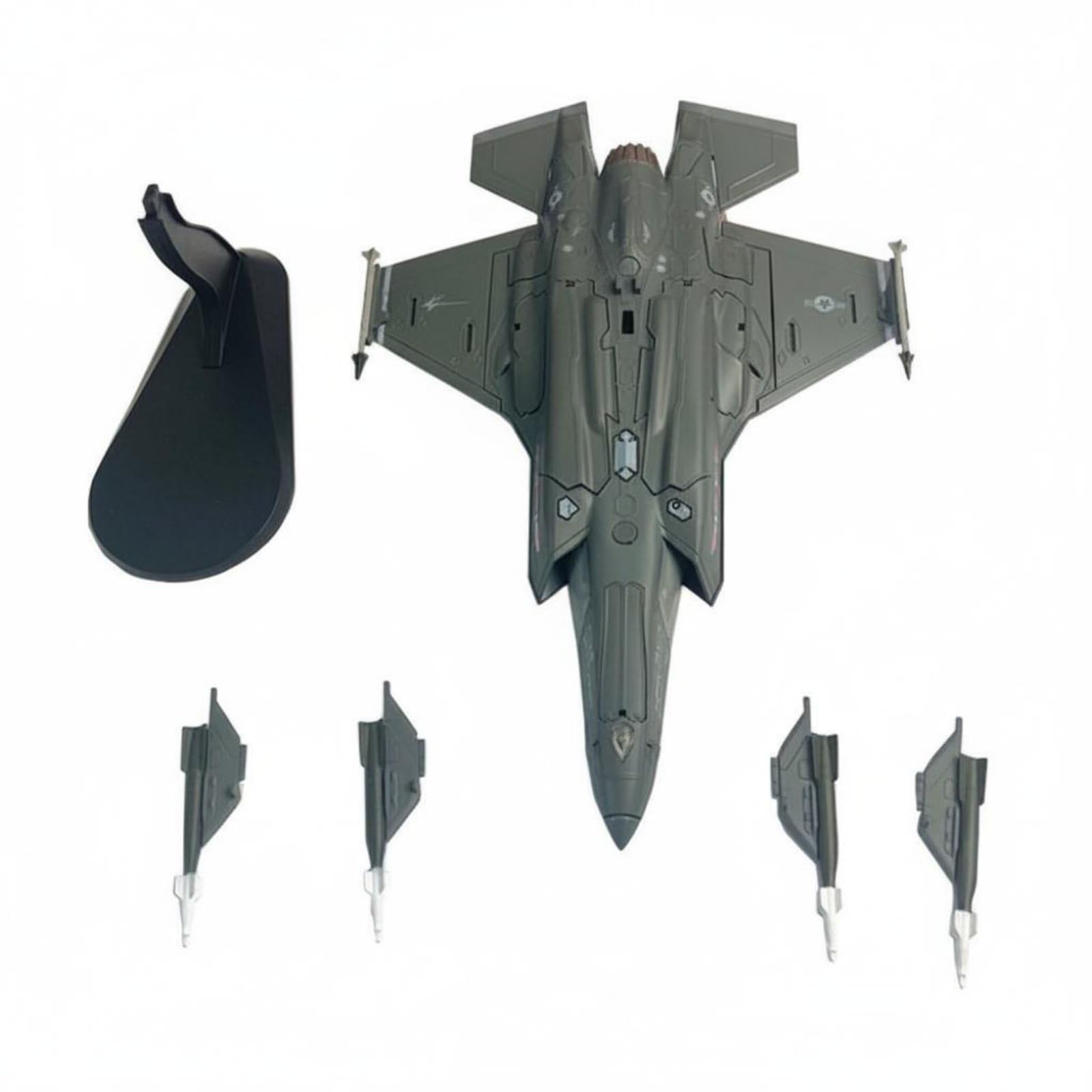 Modello Aereo F-35A Aereo da Caccia Jet da Combattimento Velivolo Statico Fusoliera in Lega con Finitura Fedele E Carichi Esterni Staccabili Base per