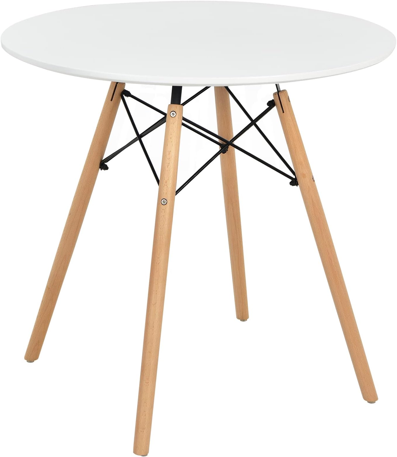 Giantex White Dining Table, 31.5" D x 32" H Round Dining Room Table with Solid Beech Wood Legs, Modern Kitchen Table with TSCA Certification for Small Places, White & Natural