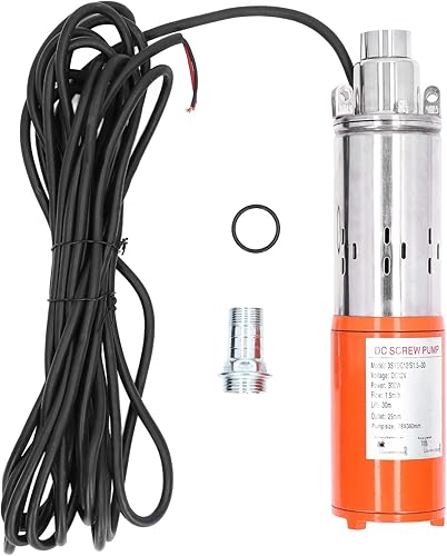 Bomba de tornillo de CC, alta presión sumergible solar de pozo profundo 12V 98.4 ft alta elevación para la entrada de agua del pozo, construcción de