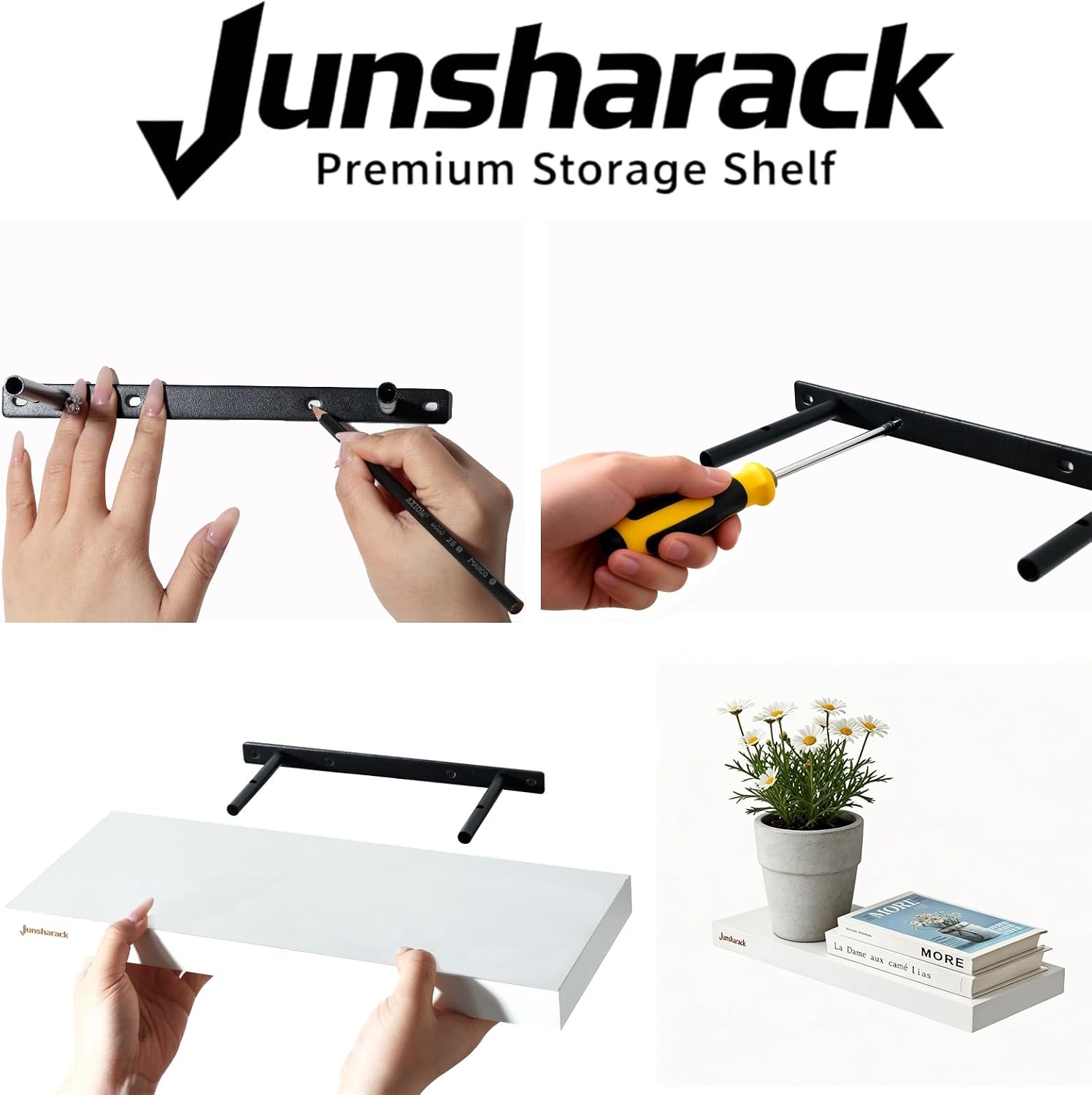 3 Tier Invisible Brackets Wood Floating Shelves for Wall Decor (White)