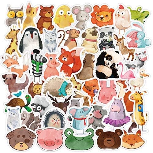 YAMIOW Waterproof Vinyl Sticker for Bike Water Bottle Travel Case Skateboard Guitar Laptop Guitar Car Luggage Book Decal Graffiti Stickers (50 pcs for Watercolor Animals Style)
