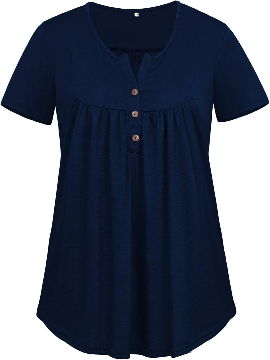 VISLILY Women's Plus Size Henley Shirts Flowy Summer Tops Pleated Buttons Up Tunics - Image 3