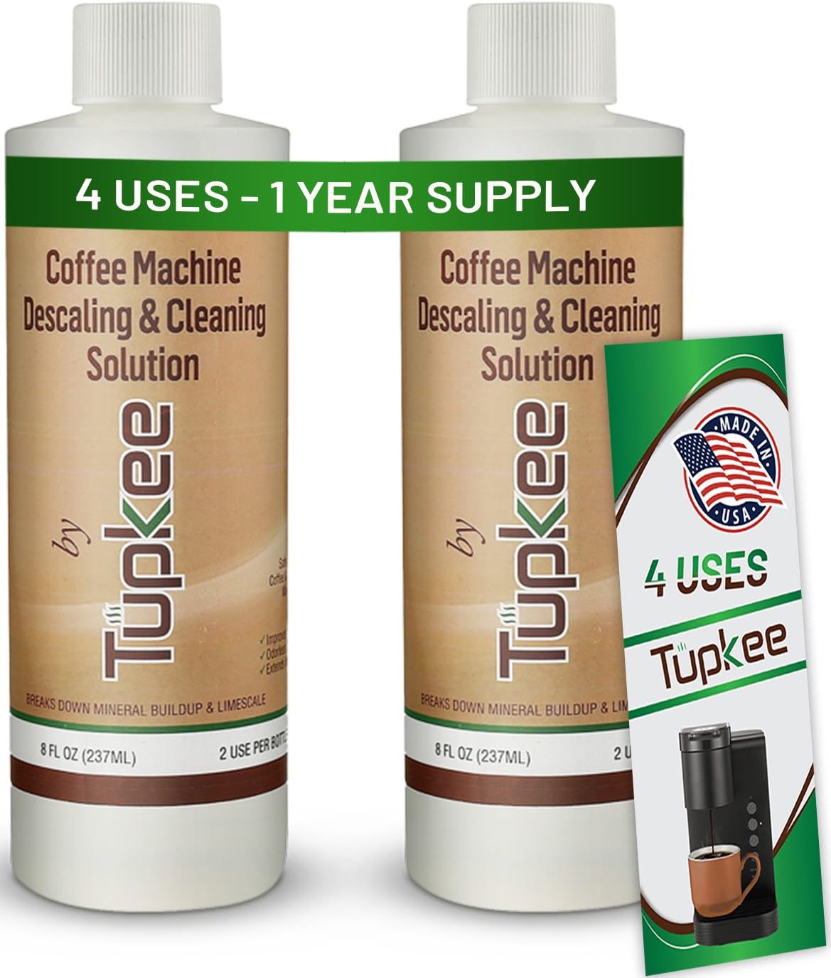 Descaler (2 Pack, 2 Uses Per Bottle) - Made in the USA - Universal Descaling Solution for Keurig, Nespresso, Delonghi and All Single Use Coffee and Espresso Machines
