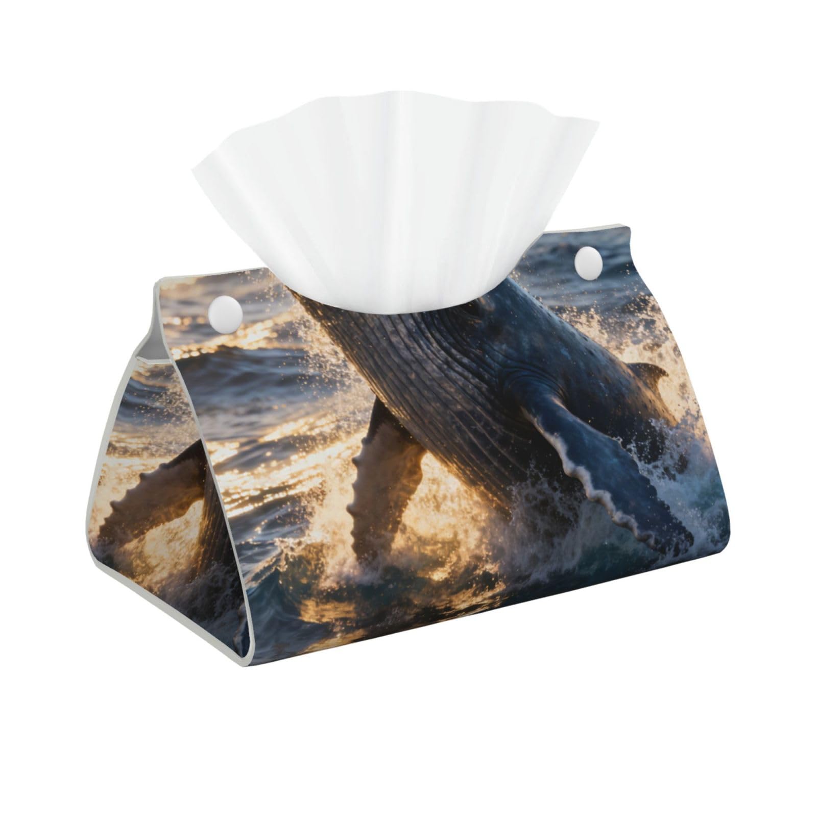 Humpback whale Long Leather Tissue Box Cover-Waterproof PU Leather Tissue Holder for Bathroom, Decorative Rectangular Tissue Case