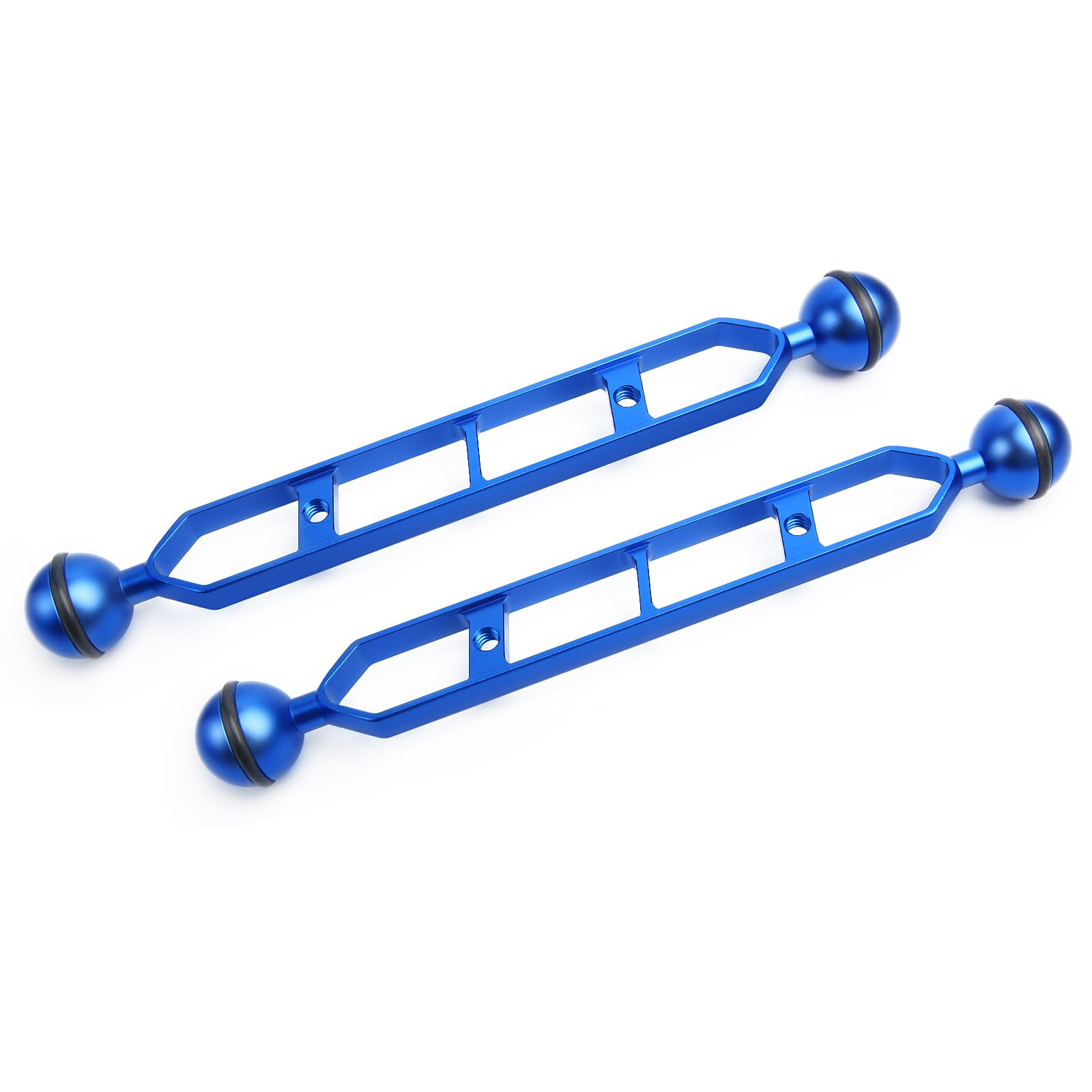 Blue 9" Underwater Aluminum Alloy Extension Arm (2-Pack) - Dual Ball System with 1" Head Connector, Waterproof &amp; Rustproof for Diving Camera Tray/Strobe/Video Light, Scuba Photography Gear