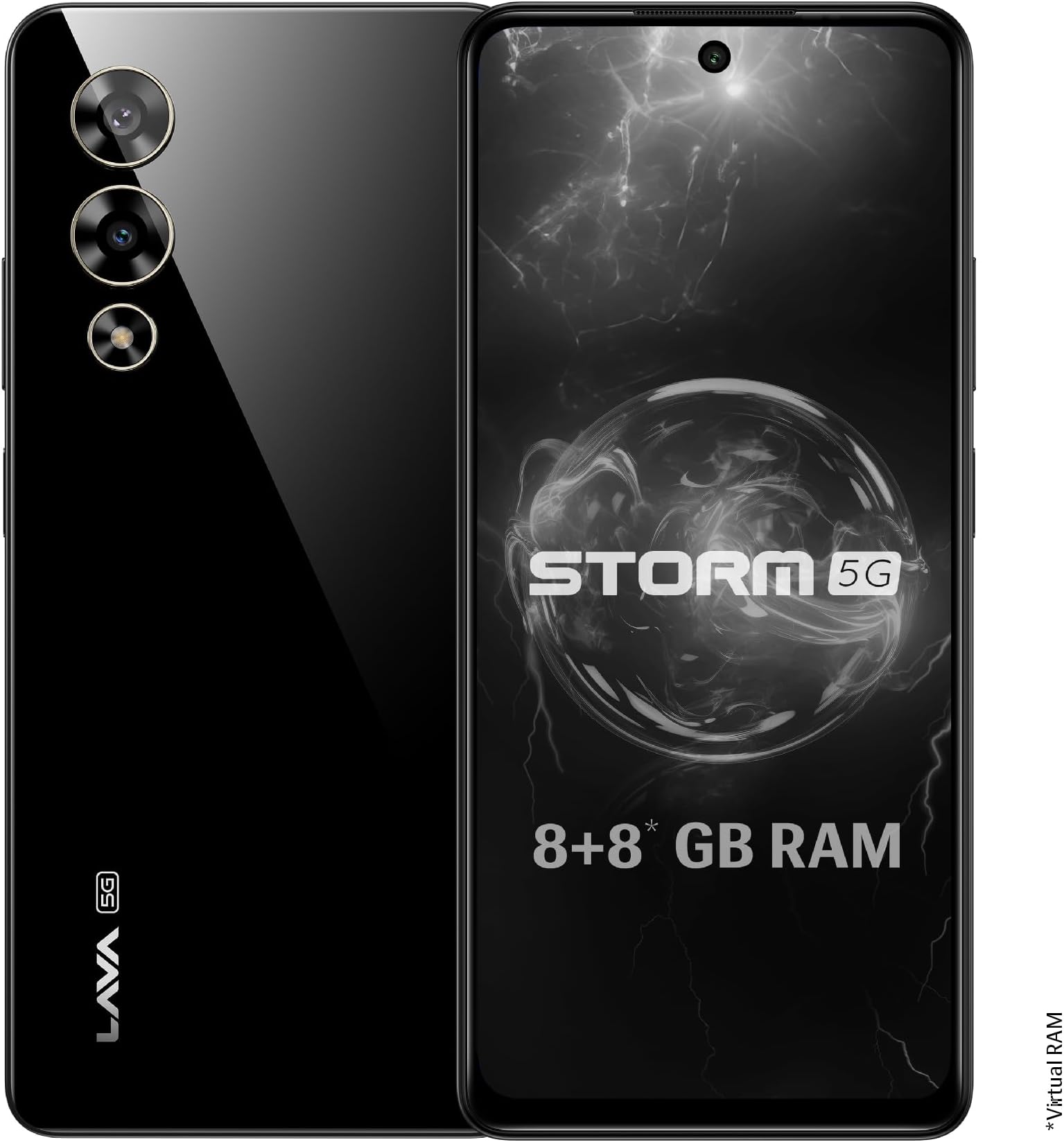 Lava Storm 5G (Thunder Black, 8GB RAM, 128GB ROM) | Powerful MediaTek Dimensity 6080 Processor | 50MP Ultrawide Rear+16MP Front Camera |No Bloatware | Segment's Most Affordable 5G Smartphone on Amazon