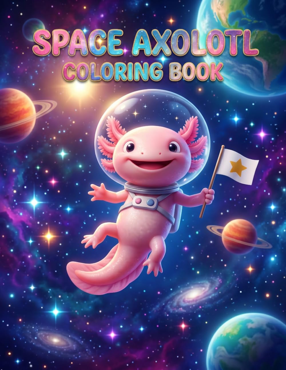 Space Axolotl Coloring Book: Cute Astronaut Axolotls Exploring Planets Stars and Galaxies for Kids