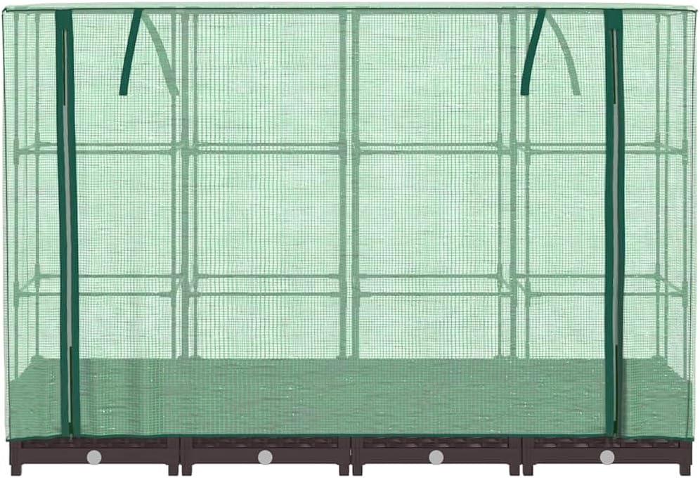 Raised Garden Bed with Greenhouse Cover, Brown Polypropylene, Polyethylene, Iron Frame, 63x15.7x48.4 inch, Rattan Look Outdoor Planter for Vegetables, Flowers