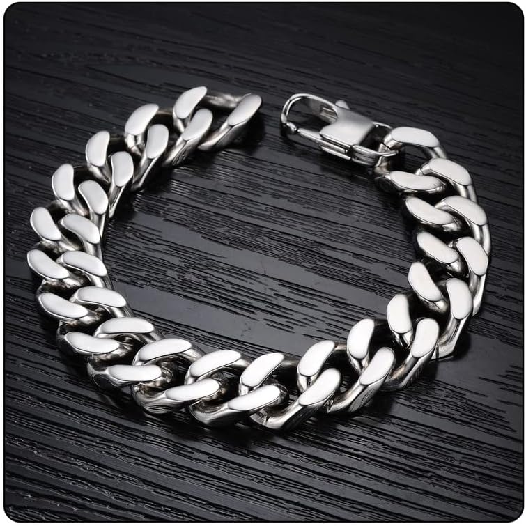 Hip Hop Stainless Steel Bracelet Flat Link Bracelet Cuban Chain Bracelet - Image 3