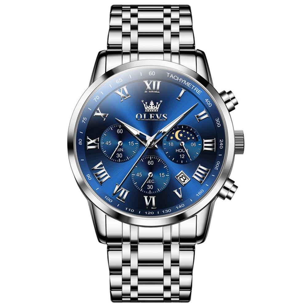 OLEVS Watches for Men Luxury Analog Quartz Big Face Stainless Steel Multifunctional Waterproof Date Two Tone Fashion Dress Wrist Watches for Man