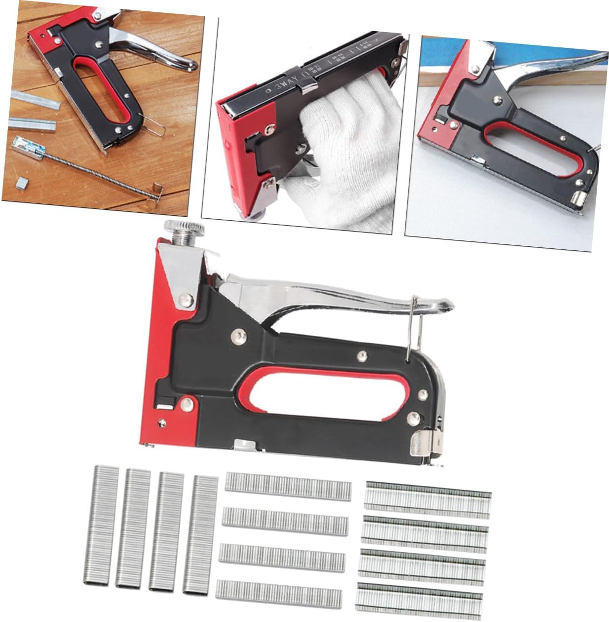 Heavy Duty 3-in-1 Handheld Staple and U-Shape Nail Device with 3 Boxes of Nails for Woodworking Upholstery and Painting Applications
