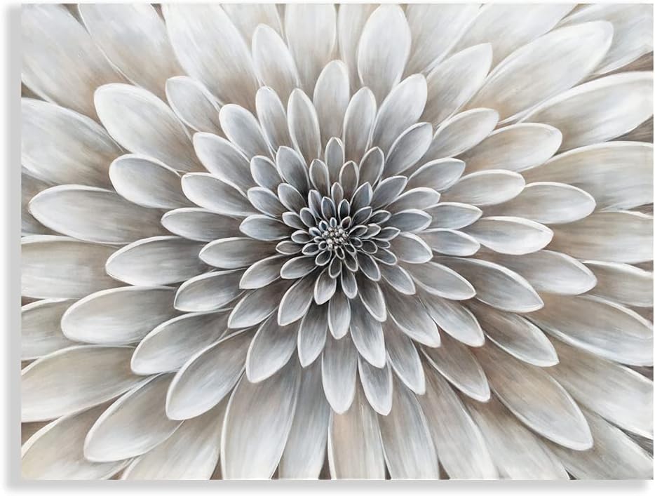 Floral Wall Art in Neutral White Color Modern Abstract Canvas Painting Large Home Decor Framed Boho Artwork Dahlia Flower Picture for Living Room Bathroom Bedroom Home Office