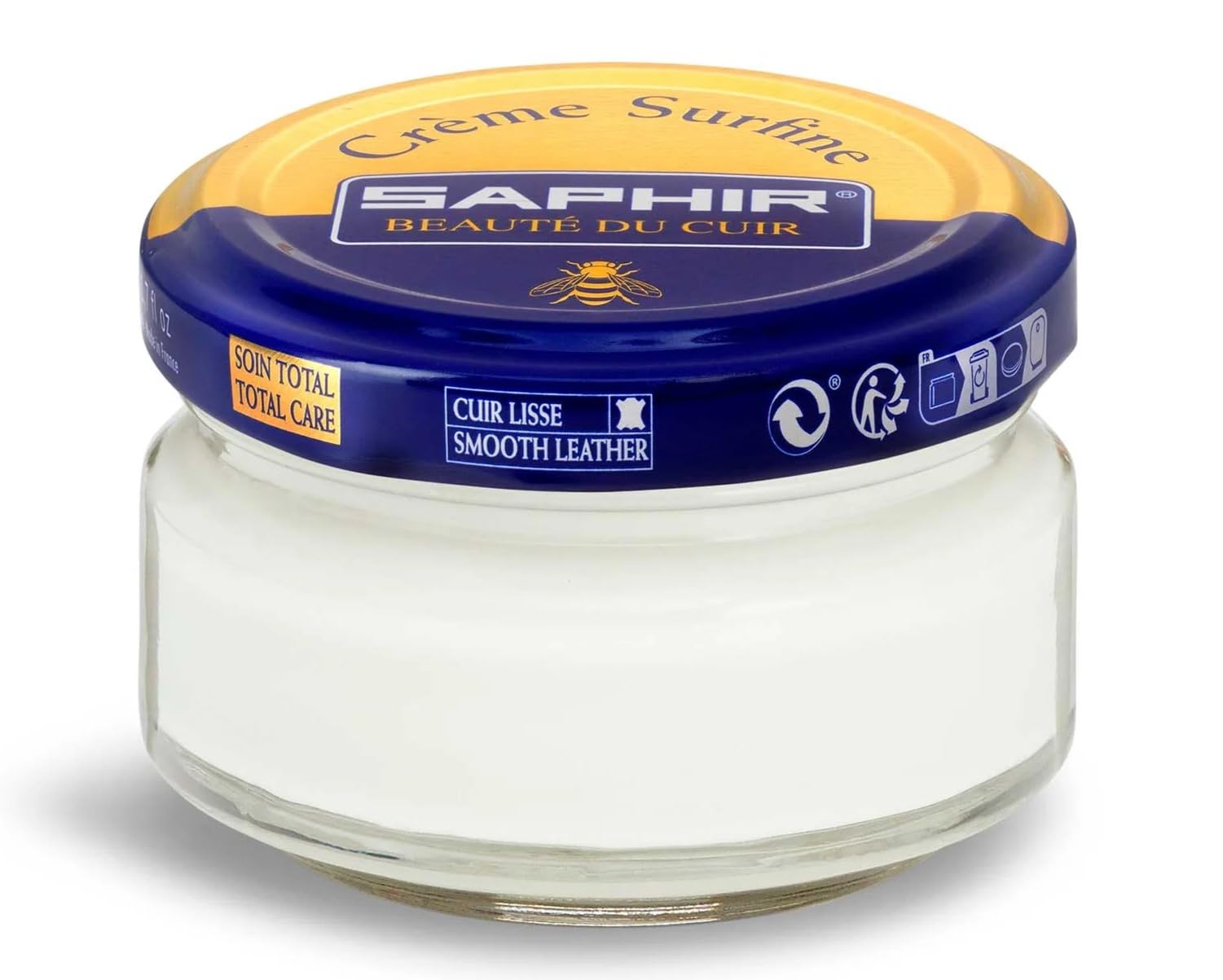 SAPHIR Creme Surfine Pommadier Shoe Polish - Beeswax Cream for Leather Products, White, 50 ml