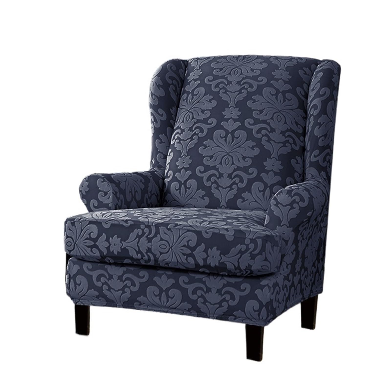 GCYEIDMA Wing Chair Slipcover Thicken Jacquard Floral Wing Back Chair Cover Stretch Sofa Armchair Slipcover Wingback Lounge Cushion(Grey)