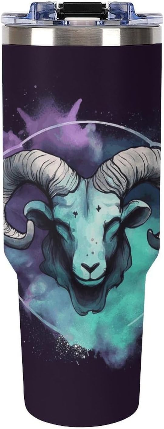 Aries Travel Coffee Mug Reusable Durable Stainless Steel Insulated Tumbler with Handle And Straw Leak Resistant Portable Thermal Cup Gifts for Men Women 40 Oz