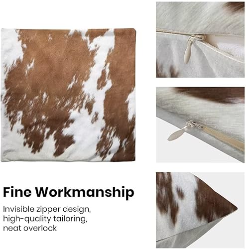 Miniatura 6 de BETGINY Juego de 2 fundas de almohada con estampado de vaca de 20 x 20 pulgadas, fundas cuadradas de piel de vaca marrón occidental, fundas de cojín