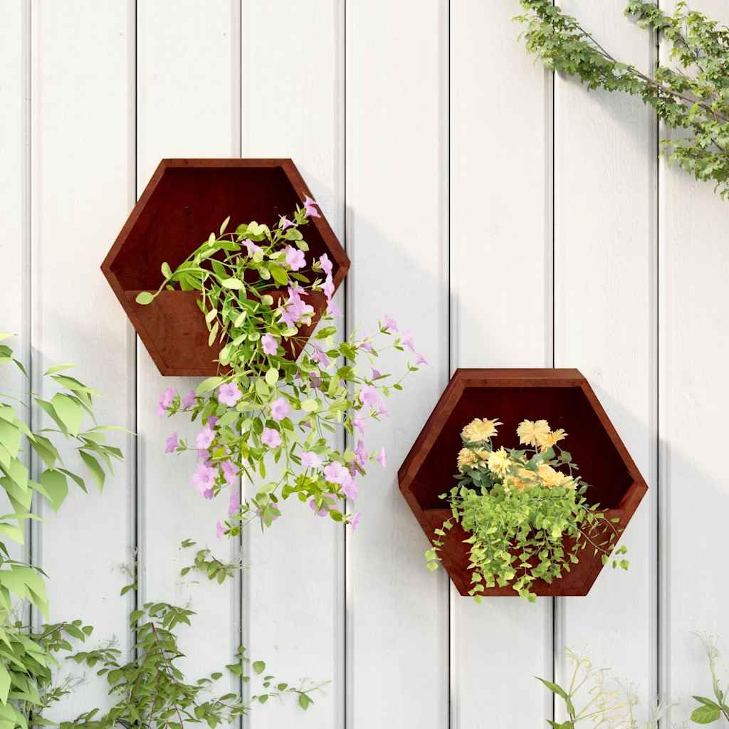Wand Pflanzkübel Set aus Cortenstahl rostig 2 Stück 30 x 10 x 25 cm für Balkon Fensterbank Garten Terrasse, Blumen Topf Pflanz Gefäß Kübel, wetterfeste Deko