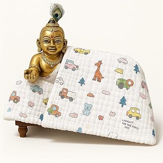 Khillayox Laddu Gopal Blanket Set – 3 Pc Multiprint Cotton Blankets for Kanha Ji | Soft Muslin Coverlet for Thakur Ji | Mu Price In India