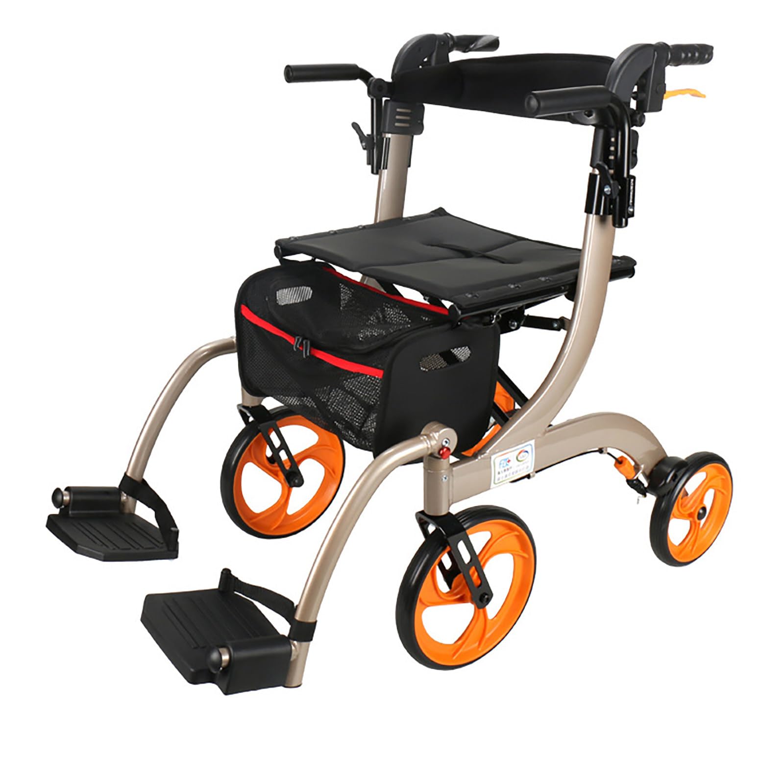 Chodziki dla seniorów, chodzik dla dorosłych,aluminiowy rollator, składany,chodziki dla osób starszych z kółkami i siedziskiem, regulowana rączka,interesujący,mocny Champagne-Withpedals