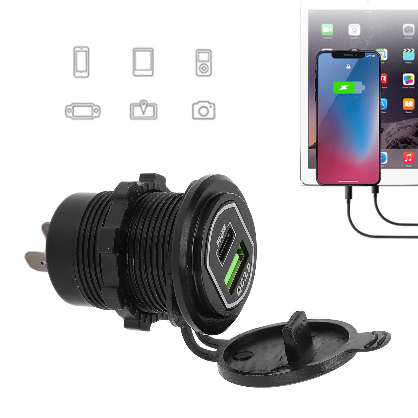Caricabatterie per auto USB Caricatore di ricarica rapido con uscita a doppia porta per auto 12‑24V
