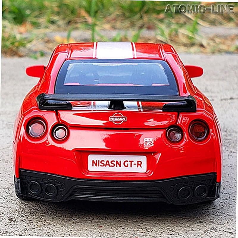 Image of Alokik 1:32 Scale Nissan GT-R35 Sports Diecast Car Models Toys Metal Alloy 2 Openable Door and Sound & Light, Pull Back Toys Gifts for Boys Best Gift Car (Red)