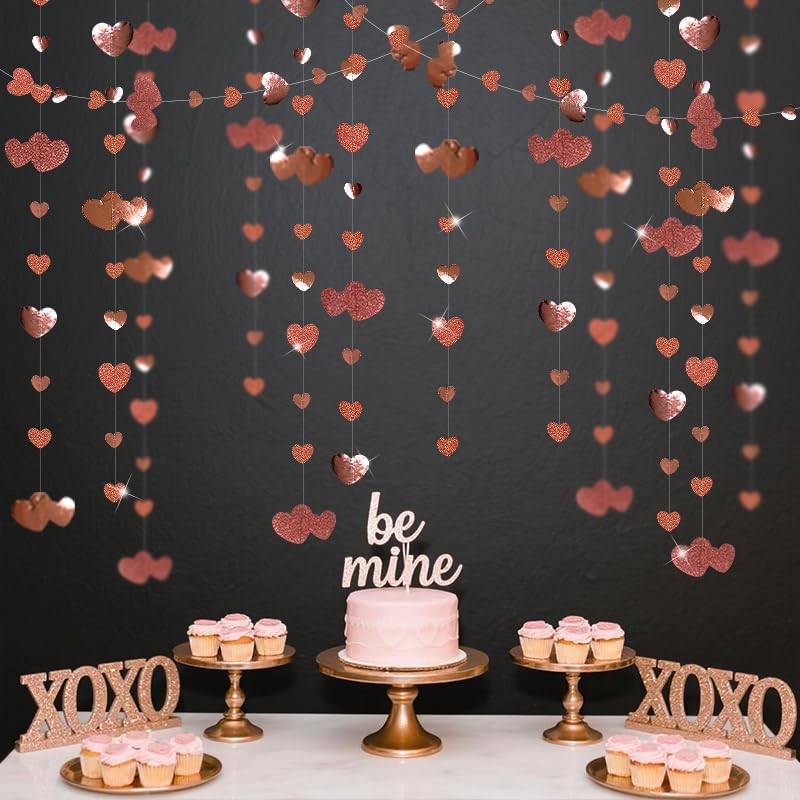 Image of Valentines Day Party Decorations Rose Gold Heart Garland Hanging Paper Love Heart Streamer Banner for Anniversary Mothers Day Bachelorette Engagement Wedding Bridal Shower Birthday Hen Party Supplies