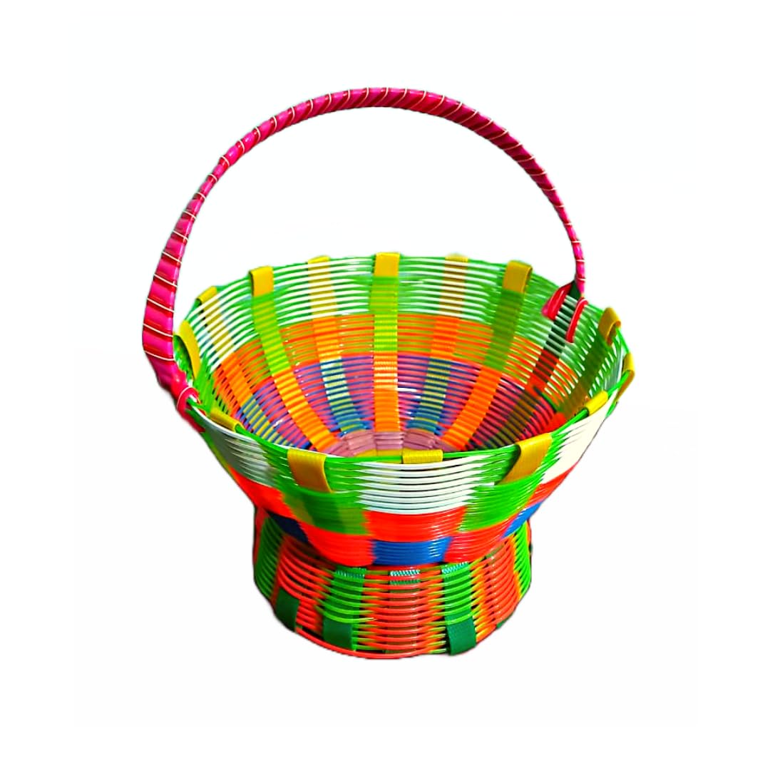 Handmade Multicolored Woven Basket for Religious Ceremonies and Poojas