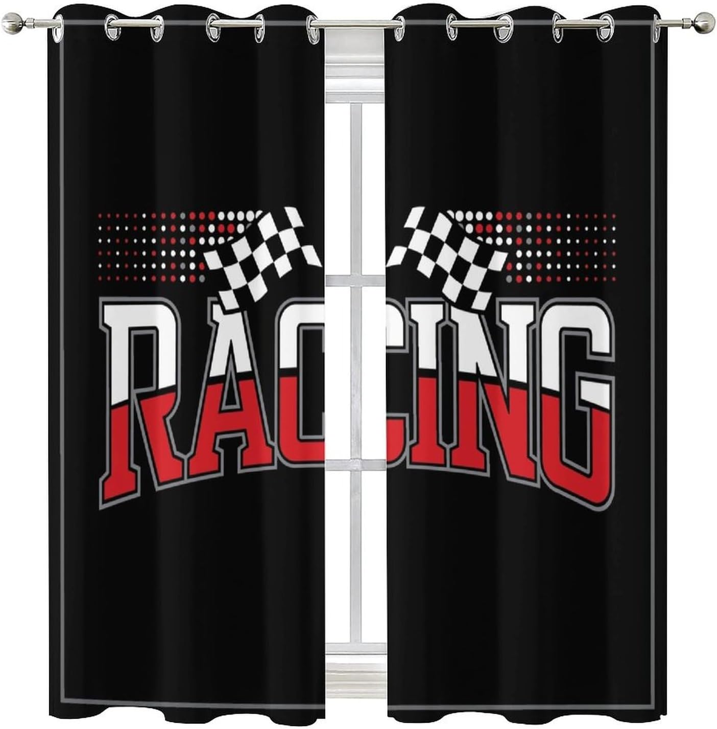 Abstract Racing Flag Blackout Curtains for Living Room,Cool Sports Theme Red Race Car Plaid Checked Flag Grommet Thermal Insulated Room Darkening Curtains 54L x 21W,2 Panels