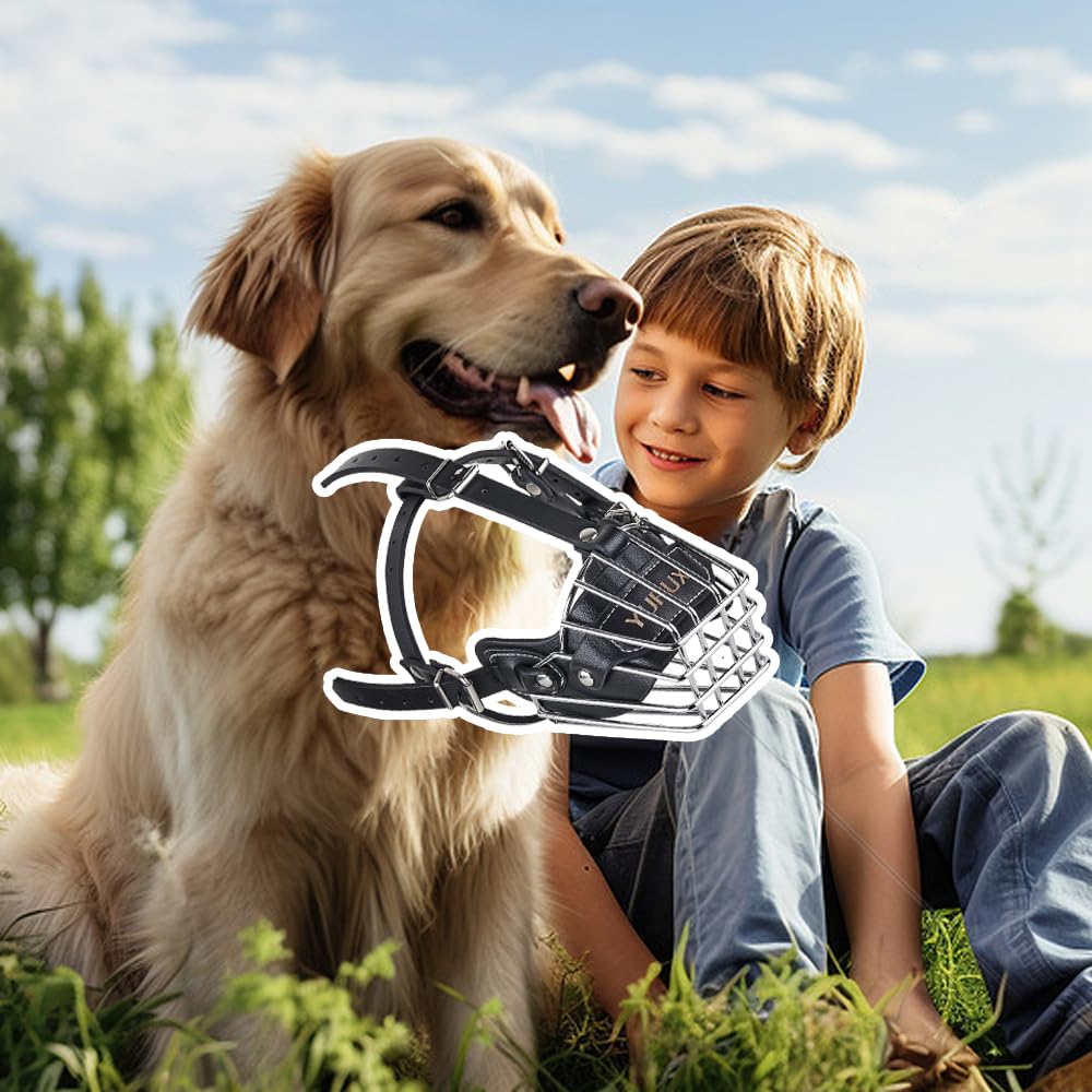 Bozal para perro: canasta de metal ajustable y duradera, bozal de cuero, bozal para perros grandes, cesta que permite jadear y beber, cómodo, ligero, bozal para perros de tamaño mediano, perros