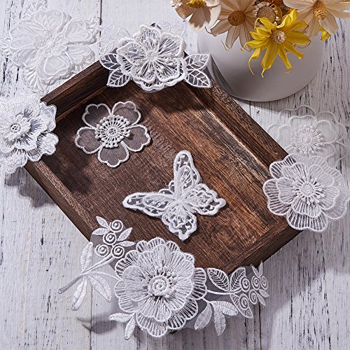 Nbeads 10 Pcs White Mix Style Embroidery Lace Flower Patches Appliques Diy Sewing Craft For Decoration, Sew On Patches For Repairing And Decorating Clothing, Bags #TOP4