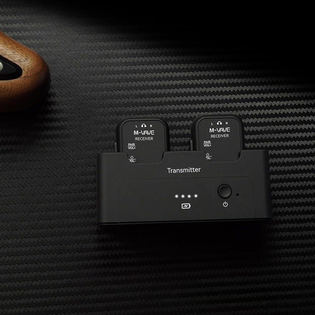 Sistema di monitoraggio auricolare wireless per M-VAVE WP-12, trasmettitore audio senza perdita di 24 bit/48 kHz con portata di 30 m, ricevitori da 1 a 2, batteria 24H