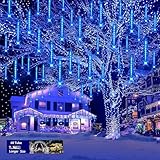 Purtuemy Blue Christmas Icicle Lights Outdoor: 40 Tube(Equivalent to 5 Sets of 8-Tubes) Meteor Shower Rain Lights - Waterproof Christmas Halloween Decorations for Yard Outside Tree Roof, UL Plug