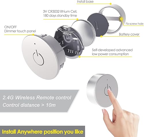 Miniatura 3 de Kit de atenuador inalámbrico DC12V24V y receptor WiFi 2.4G con 3 pines, controlador de puertos JST empotrados de 3.3 ft para luces LED en encimeras