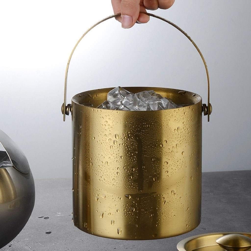 Ice Bucket,Ice Bucket with Lid and Ice Tongs,Ice Bucket Insulated with Sealed Lid and Tongs, Large 2/3 Liter Stainless Steel with Modern Ton