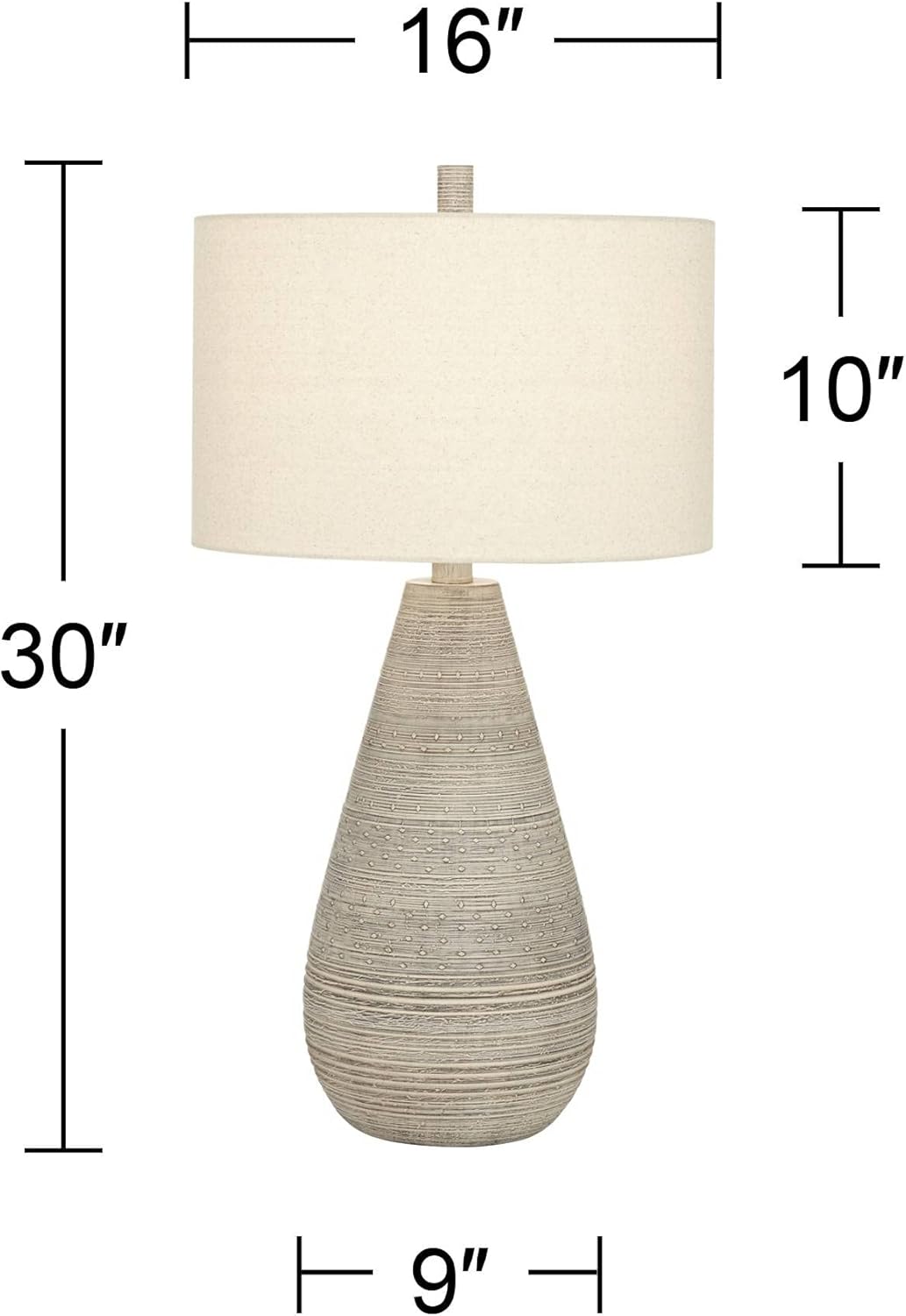 360 Lighting Julio Modern Table Lamp 30" Tall Natural Gray Textured Ceramic Off-White Oatmeal Fabric Drum Shade Decor for Living Room Bedroom House Bedside Nightstand Home Office Family