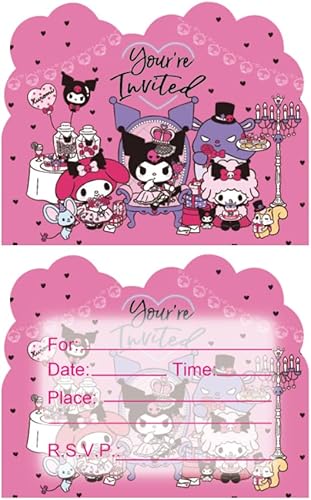 taimowei 20 tarjetas de invitación de cumpleaños Kuromi and My Melody tarjetas de invitación de cumpleaños Kuromi and My Melody para niños