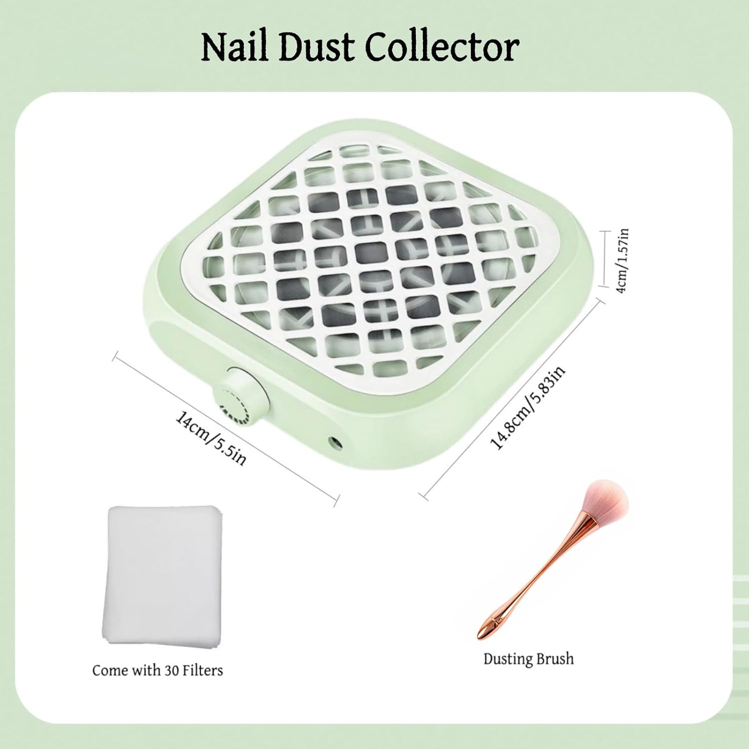 Nail Dust Collector, Quiet & Powerful Dust Collector Nail Tech for Beginner with 30PCS Filter Pads and Cleaning Brush, Nail Vacuum Cleaner for Acrylic Nail Polishing Salon Home