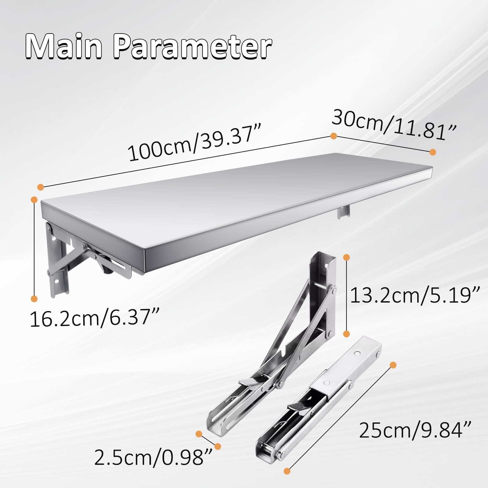 TAIMIKO Estante plegable de acero inoxidable (100 cm, 2 piezas) - 50 kg montado en la pared para cocinas comerciales, camiones de alimentos, ventanas de remolque, restaurantes, lavandería y cuartos de