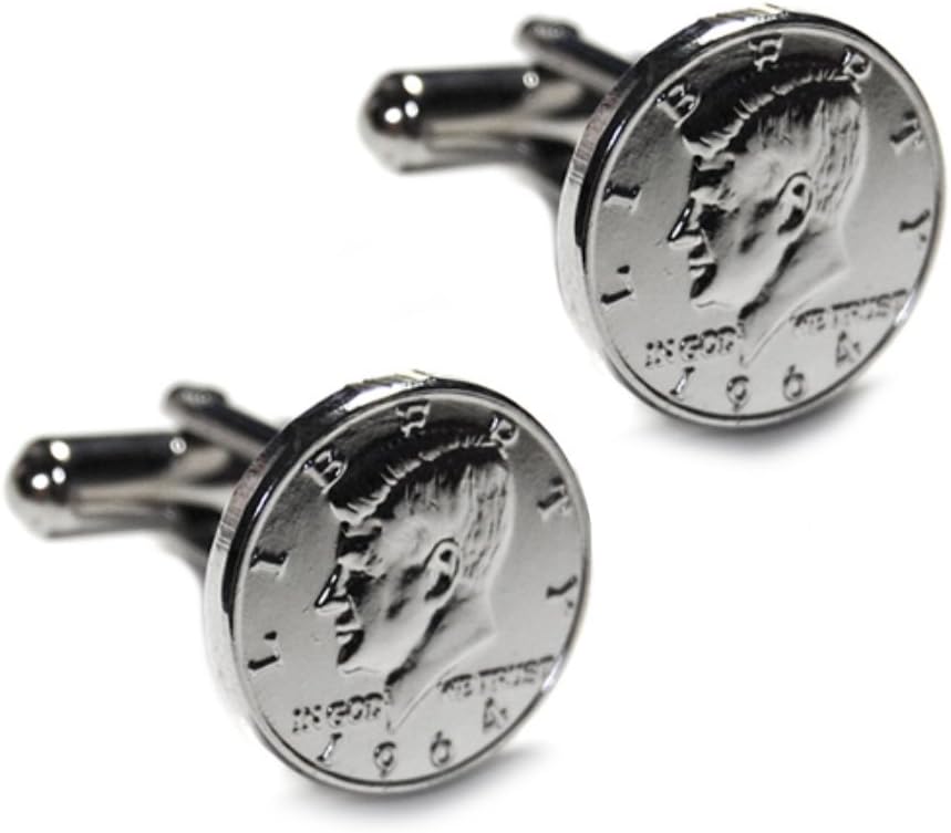 AMANOGAWA Men's President Kennedy Half Dollar Coin Cuff Links , Silver