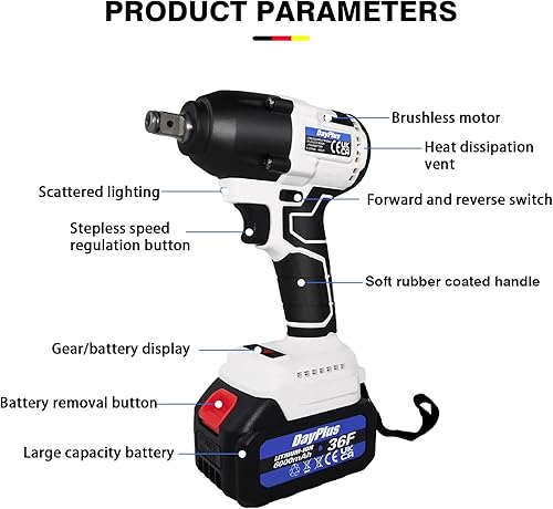Miniatura 2 de Llave de impacto inalámbrica de 12 pulgadas, cargador de batería, pistola de sonajero, juego de herramientas eléctricas, taladro, 2 baterías con