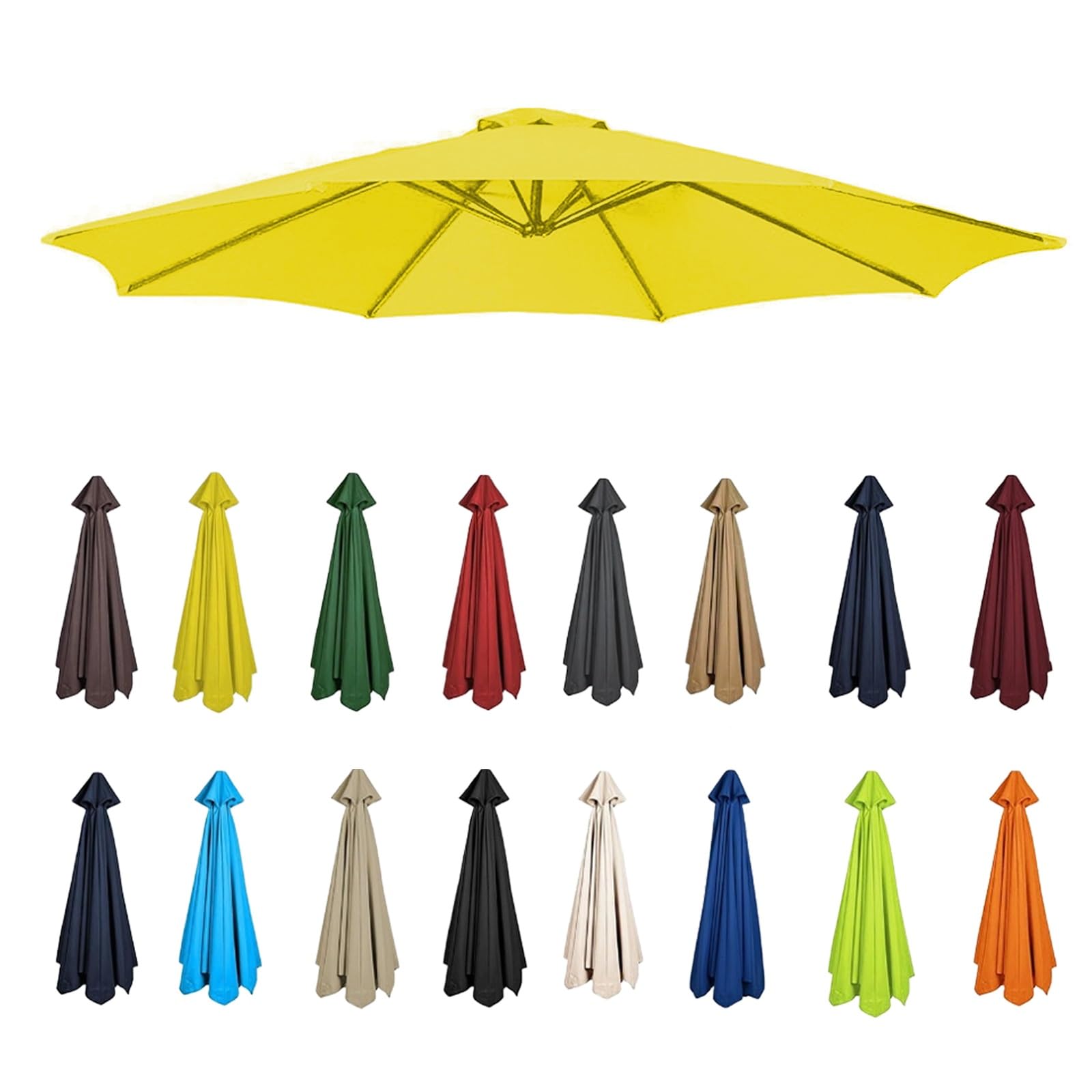 Replacement Garden Parasol Canvas, 2/2.3/2.5/2.7/3/3.50m Umbrella Replacement Canopy, Replacement Canopy Top For 6/8 Ribs(Yellow,6 RIBS-200CM)