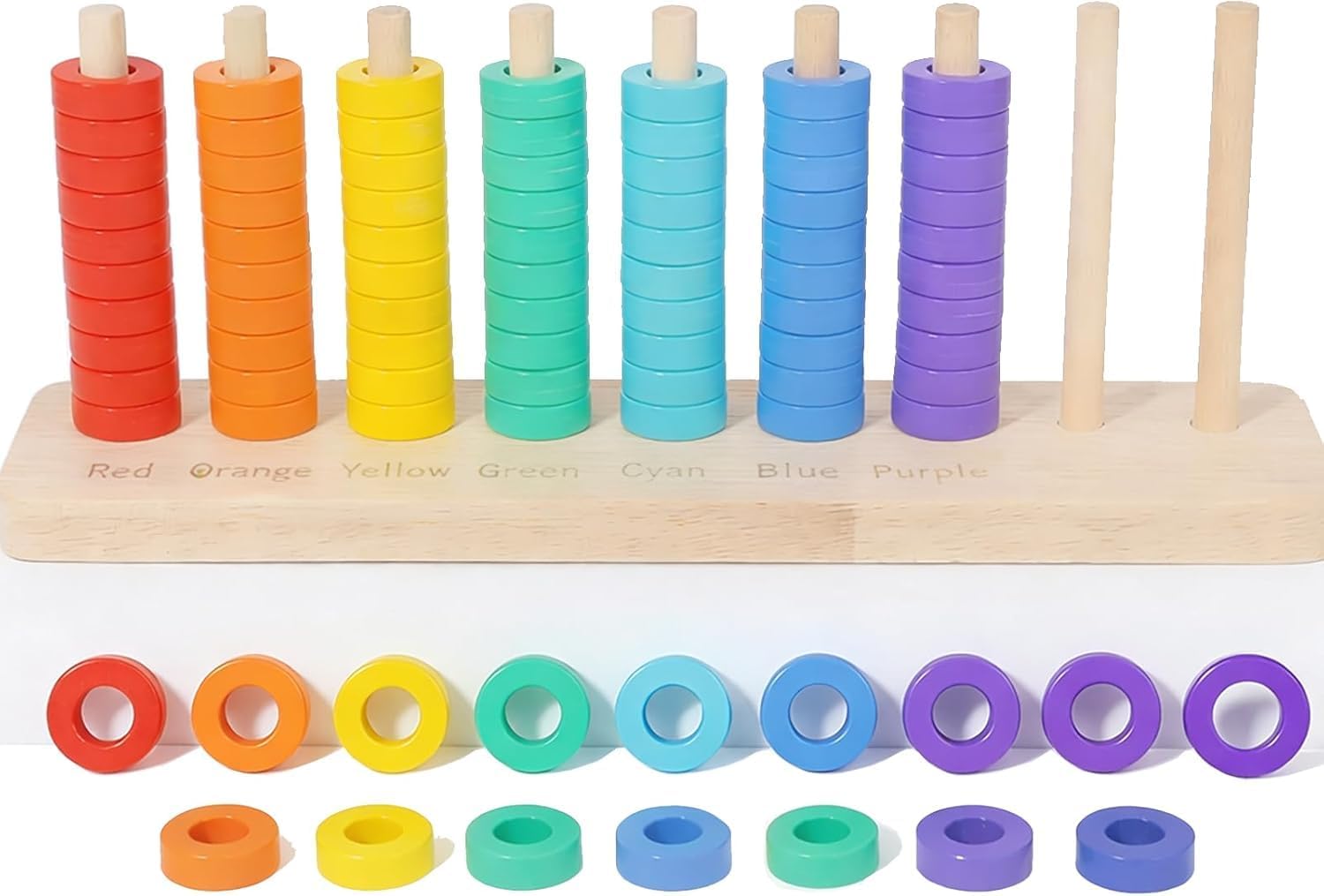 Wooden Color Sorting Stacking, Rainbow Rings Game, Color Stack Challenge